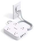 Legit Flat Plug Extension Cord With Four Wide Spaced Outlets And Dual Usb Type C Fast Charging Power Strip connected to wall outlet.