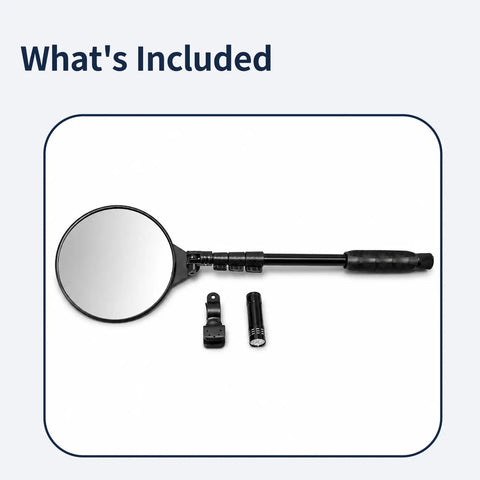 8 Inch Under Vehicle Inspection Mirror With LED Light 180 Degree Adjustable Convex Mirror Telescoping Handle Wide 200mm HD View For Cars Trucks Machinery And Tight Hard To See Areas, with LED flashlight and clip