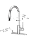 Stellen Kitchen Sink Faucet With Pull Down Sprayer, High Arc Chrome Finish, 3 Water Settings Stream Spray Pause, with deck plate.