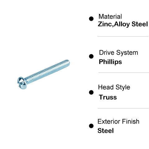 Phillips drive screw from Assorted Machine Screws Kit 370 Pcs Fully Threaded Phillips Drive Eight By One Half Inch To Eight By Two Inch Zinc Coated Carbon Steel Electrical Outlet Screws For Heavy Duty Fixtures And Projects.