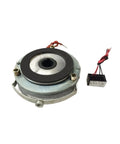 Front view of DC99V electromagnetic brake unit with round metal housing and wiring harness.