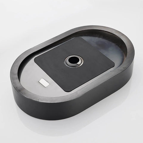 USZWBY Bathroom Vessel Sink Stainless Steel Bathroom Vanity Sink Black Matt Vessel Sink 21.6"X13.7" Above Counter Sink top view.