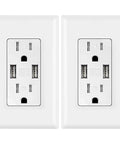 Dual USB Wall Outlet Charger 24W 4.8A Fast Charge Receptacle With Wall Plate 15 Amp UL Listed USB A Ports 100 to 120 Volt 50 and 60 Hz Easy Install White for Phones and Tablets showing front view
