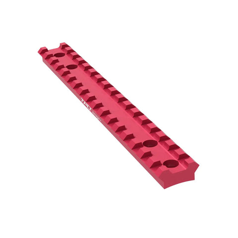 Red Picatinny Rail Mount For Savage Axis Series Rifles Including Axis Edge Axis II And Axis XP Compatible With Picatinny And Weaver Rings Lightweight 6061 Aluminum Includes 6-48 x 1/4 And 8-40 x 1/4 Screws close-up view