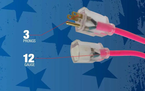 Outdoor Extension Cord 100 Ft Heavy Duty All Copper Wire 12/3 SJTW Weatherproof Vinyl Jacket With High Visibility Pink