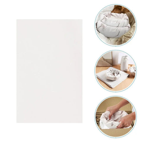 50 Sheets White Newsprint Paper For Moving And Shipping Wrapping And Cushioning Antiques And Mirrors shown in use with dishes.
