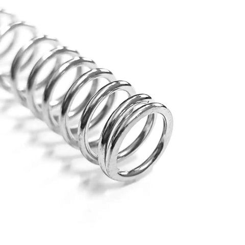 Close-up of stainless steel compression extension spring for AEG Gear Box V2 to V3 M130 1.55 by 14.5 by 165mm