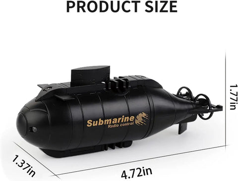 Mini RC Submarine for Kids With 6 Channel Remote Control Waterproof Diving Boat USB Charging Toy shown with dimensions