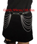 Edgy Layered Belly Chain Made From Distressed Leather And Antique Alloy Links, 99cm girth, stylish festival accessory.
