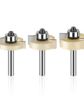 Must Have Heavy Duty Rabbeting Router Bit 1-1/4 In with precision bearing, showcasing three angles for flawless wood edge profiling.
