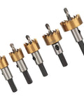 Fast Cutting High Speed Steel Hole Saw Set For Sheet Metal, 5 Piece Kit With Carbide Teeth For Quick Clean Holes