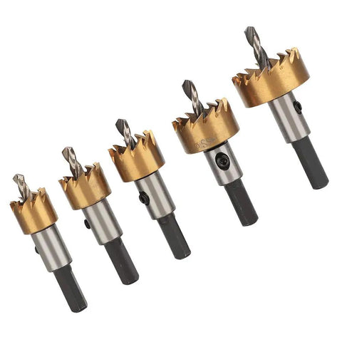 Fast Cutting High Speed Steel Hole Saw Set For Sheet Metal, 5 Piece Kit With Carbide Teeth For Quick Clean Holes