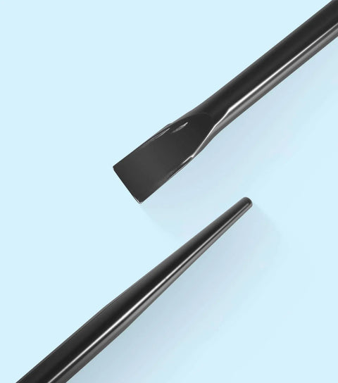 Close-up of the Heavy Duty Alignment Pry Bar Seven Eighths Inch By 30 Inch Sleever Bar's dual end design for chiseling and aligning