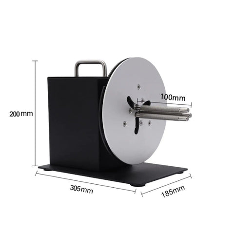 Automatic Label Winder And Rewinder For 1 To 3 Inch Cores, 100mm Axle Width, side view with dimensions