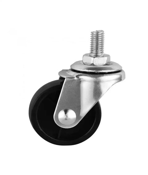 Five Pack 2 Inch Light Black PP Stem Casters Movable Screw In M10 Furniture Universal Wheels heavy duty castor close-up view