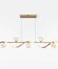 Modern Linear Pendant Light Set Featuring Six Glass Globe Shades Dimmable Gold Kitchen Island Fixture with wave design.