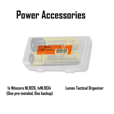 Nitecore NL1826 and NL1834 batteries in LumenTac organizer for 1000 Lumen USB C Rechargeable EDC Flashlight With Dual Batteries
