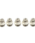 Pack of 5 automatic half inch air vent radiator valves with auto cut off and self bleed for heating systems, front view.