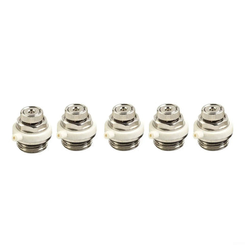 Pack of 5 automatic half inch air vent radiator valves with auto cut off and self bleed for heating systems, front view.