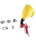 Pro Level Air Spray Gun Kit With Swap Out Three Liter And Six Liter Tanks featuring yellow container and silver nozzle attachments.