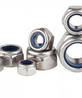 M3 Nylon Insert Lock Nuts 0.5mm Pitch, 160 Pcs, 304 Stainless Steel A2 70 Nylock Nuts, close-up showing rustproof and heavy-duty design.
