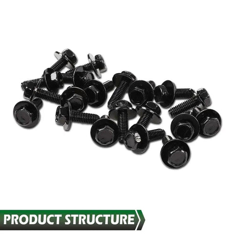 20 Pcs M6 Stainless Steel Hex Head Car Body Bolts Set For Honda And GM Models 1.0 X 20mm 10mm Hex 17mm Washers Black Finish