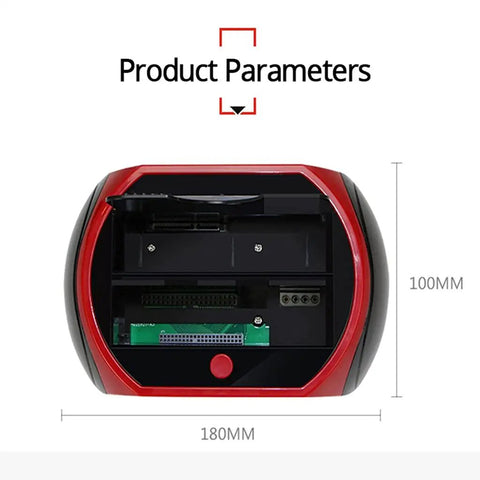 All In One Hdd Docking Station With Usb 3.0 And Esata Connectivity For 2.5 And 3.5 Inch Drives, showing internal slots and dimensions 180mm x 100mm.
