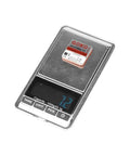 Goku GM10 Pro V3 GPS Module with Compass on digital scale, shows size, part of 72 channels, 30+ satellites, M10050 GNSS chip set