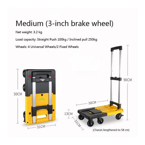Lightweight Folding Platform Cart With Smooth Rolling Wheels And Slick Collapsible Hand Truck For No Sweat Home Moving Plus Reliable Utility Dolly For Weekend Project Hauling Ready, showing dimensions and features.