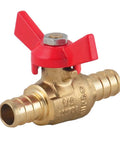 One Half Inch PEX Brass Ball Valve Two Pack With Red And Blue T Handle, DIY Friendly Shut Off PEX Barb Water Valve, durable 1/2 inch red handle