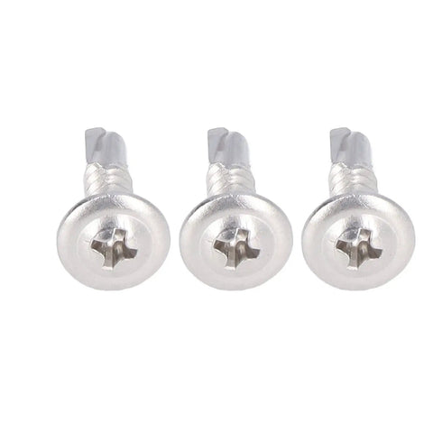 Rust-Proof 304 Stainless Self-Drilling Screw Set with Round Washer Head for Woodworking, M4.8x19 size screws close-up