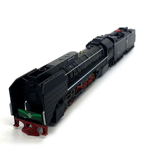 Vintage HO Scale Steam Locomotive Model Train With Black Body And Red Wheels Green Accents 13 Inch Long Realistic Detail Collectors Display