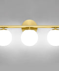 Rock A Stylish Mid Century Modern Vibe In Your Bathroom With These Three Light Gold Vanity Fixtures Complete With Frosted Milk Glass Globes And A Brushed Gold Frame That Is Dimmable Wall Mount Ready