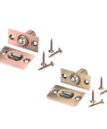 Premium Ball Door Catches Spring Loaded Latches For Closet And Cabinet Keep Doors Shut Super Secure Invisible Brass Finish pairs with screws.