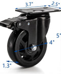 Four Inch Heavy Duty Swivel Plate Caster Wheels With Brake And 360 Degree Dual Locking for Cart Furniture and Workbench