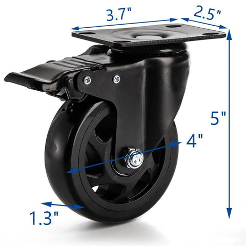 Four Inch Heavy Duty Swivel Plate Caster Wheels With Brake And 360 Degree Dual Locking for Cart Furniture and Workbench