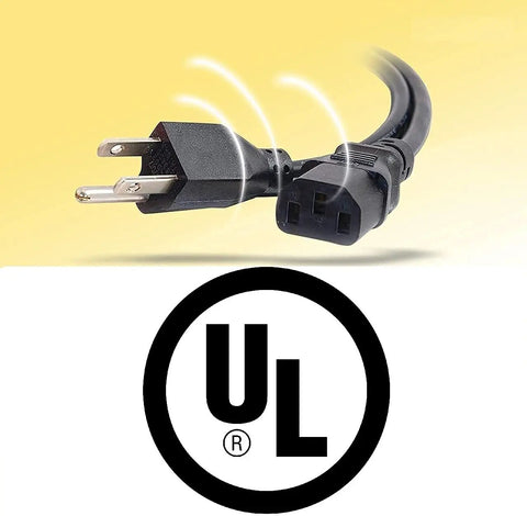 UL listed 3 Prong AC Power Cord For PC, Monitor, Printer Replacement Cable - IEC 320 C13 To NEMA 5-15P, 18AWG, 125V 10A, 6 Foot Length
