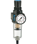 Semi Auto Drain FRL Unit With Pressure Gauge For Industrial Air Lines 1/4 Inch NPT 68.5 SCFM 145 PSI Polycarbonate Bowl