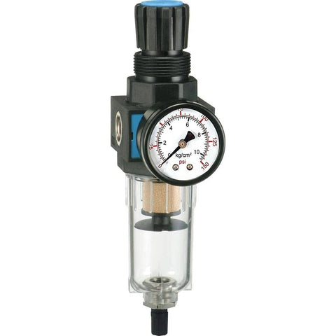 Semi Auto Drain FRL Unit With Pressure Gauge For Industrial Air Lines 1/4 Inch NPT 68.5 SCFM 145 PSI Polycarbonate Bowl