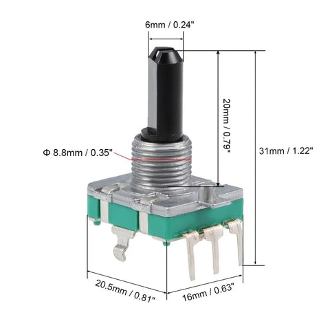 360 Degree Rotary Encoder With Code Switch And Digital Potentiometer, 5V, D Shaft 6mm, 20mm Shaft Height, 3 Signal Pins, front view