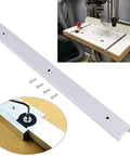 Top Shelf Aluminum Miter T Slot Tracks With Pre Drilled Mounting Holes 4 Pack 48 Inch Bars shown on workbench with screws.