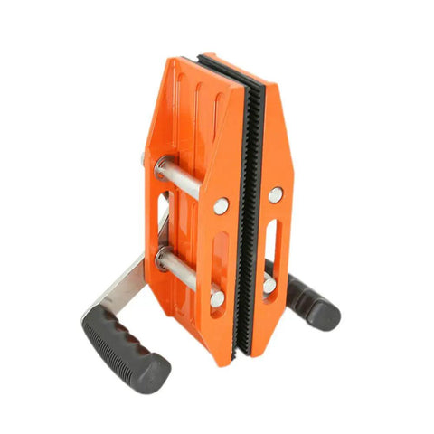 Heavy Duty Double Handed Stone Carrying Clamps With Grippy Rubber Handles For No Sweat 1.77 Inch Granite Lifting, orange color, showcasing sturdy design.
