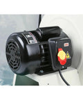 Heavy Duty 2 HP Dust Collector With Balanced Cast Aluminum Impeller And Dual Four Inch Inlets For Workshops motor close-up with starter switch.