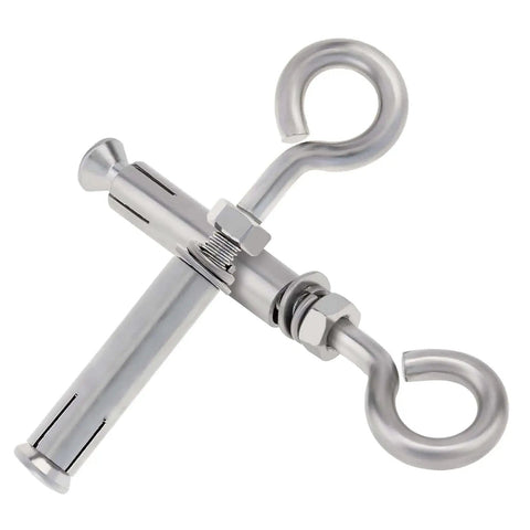 Close-up of 12 Piece Beefy Stainless Steel M6 Eyebolts For Concrete Walls And Brick Heavy Duty Expansion Screws With Lifting Ring Hooks 880 LB