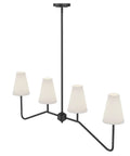 47 Inch Four Light Linear Kitchen Island Pendant In Matte Black With White Linen Shades Dope Modern Look E12 Candelabra Base 160W Max Bulbs Not Included Adjustable Down Rods For Dining Table And Island Classic Chandelier For Home.