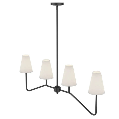 47 Inch Four Light Linear Kitchen Island Pendant In Matte Black With White Linen Shades Dope Modern Look E12 Candelabra Base 160W Max Bulbs Not Included Adjustable Down Rods For Dining Table And Island Classic Chandelier For Home.