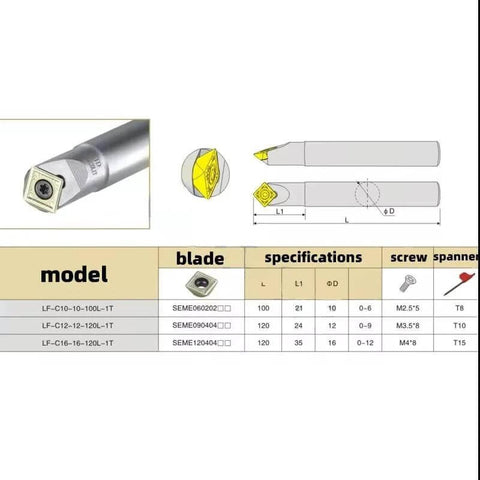 Chamfering tool holder for CNC lathe, 45-degree fixed-point, white body, LF16D-16d-120L-1T.
