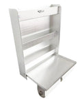 Aluminum Trailer Door Cabinet Organizer With Flip Out Work Tray, 25 x 6 x 30 Inches for aerosols, oils, and tools storage.