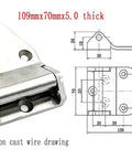 Rock Solid 304 Stainless Steel Weldable Barrel Door Hinge 109mm x 70mm x 5mm detailed drawing view for industrial applications.