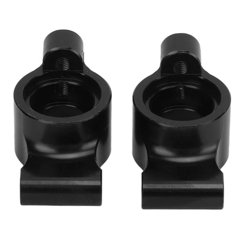 Two black CNC-machined Beefy Aluminum Alloy Rear Axle Cups for 1x10 RC Cars, Precision Fit Rear Hub Carrier Wheel Seat shown side by side.